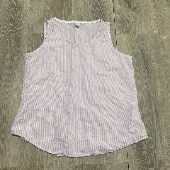 Chico's Women 2 Purple White 12/14 Linen Cotton Striped Tank Top - Picture 2 of 4